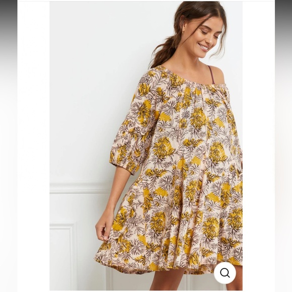 Anthropologie Dresses & Skirts - Daily Practice Anthropologie Mollie Tunic Dress Floral Off Shoulder Cover Up S
